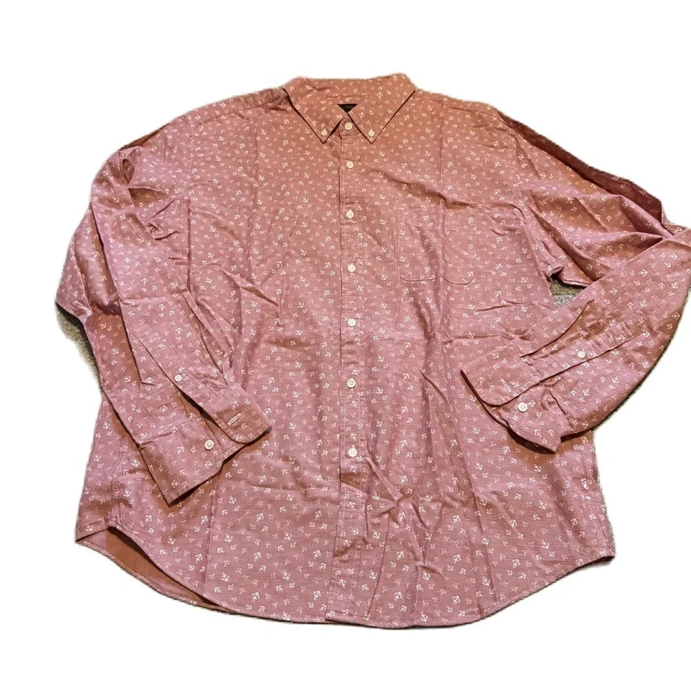 J.Crew Men's Pink Button-Up Shirt Anchor Sailing Print XXL 100% Cotton